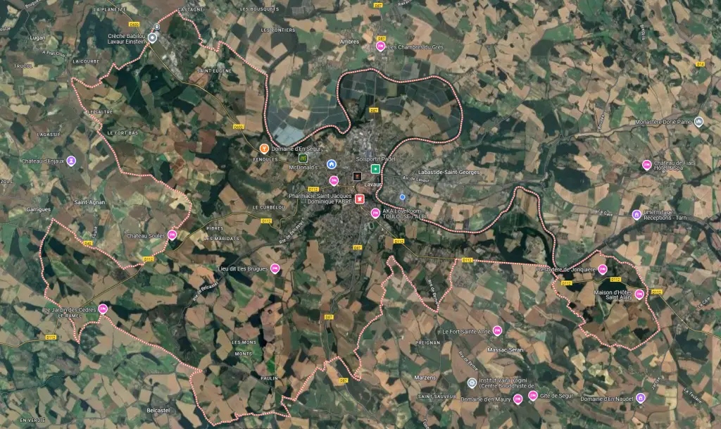 vu satelitte de la ville de Lavaur pour rechercher le site internet d'un artisan à Lavaur