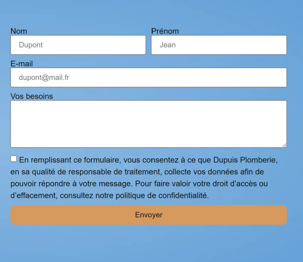 image d'une page contact pour relation avec un artisan de Lavaur