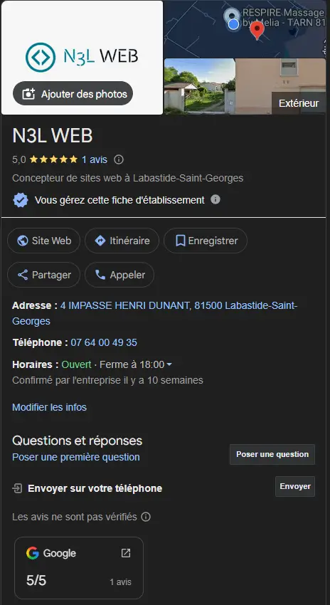 SEO local Tarn fiche Google