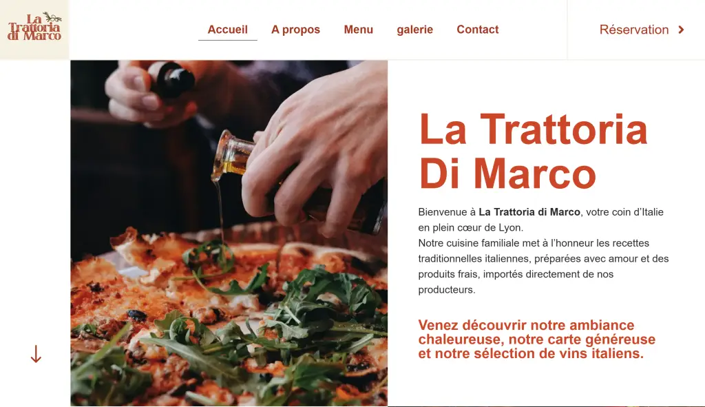 Exemple du site La Trattoria Di Marco WordPress moderne conçu par N3L WEB